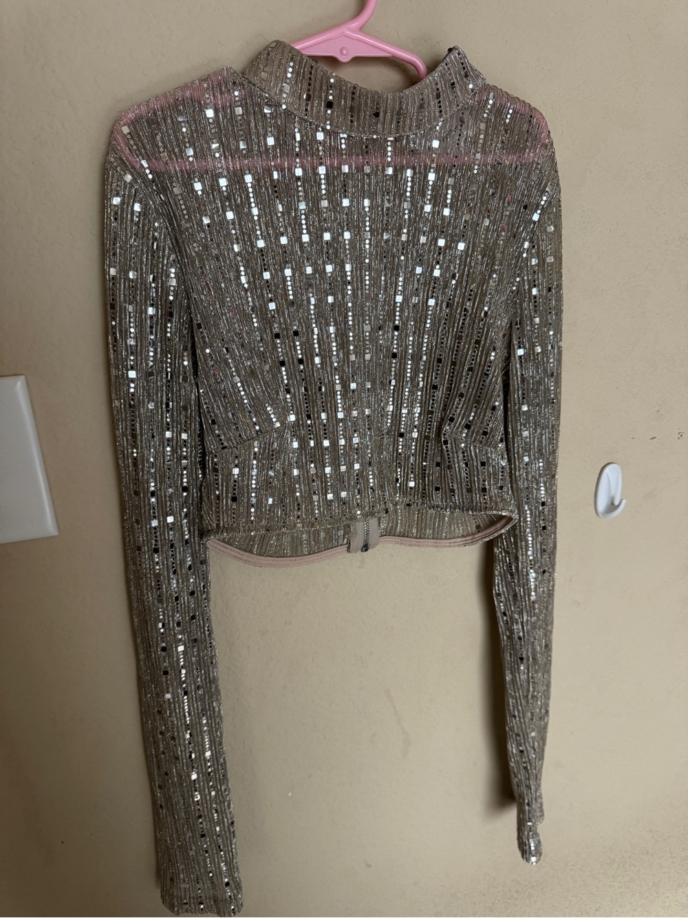 superdown Metallic Taupe Sequin Cropped Top